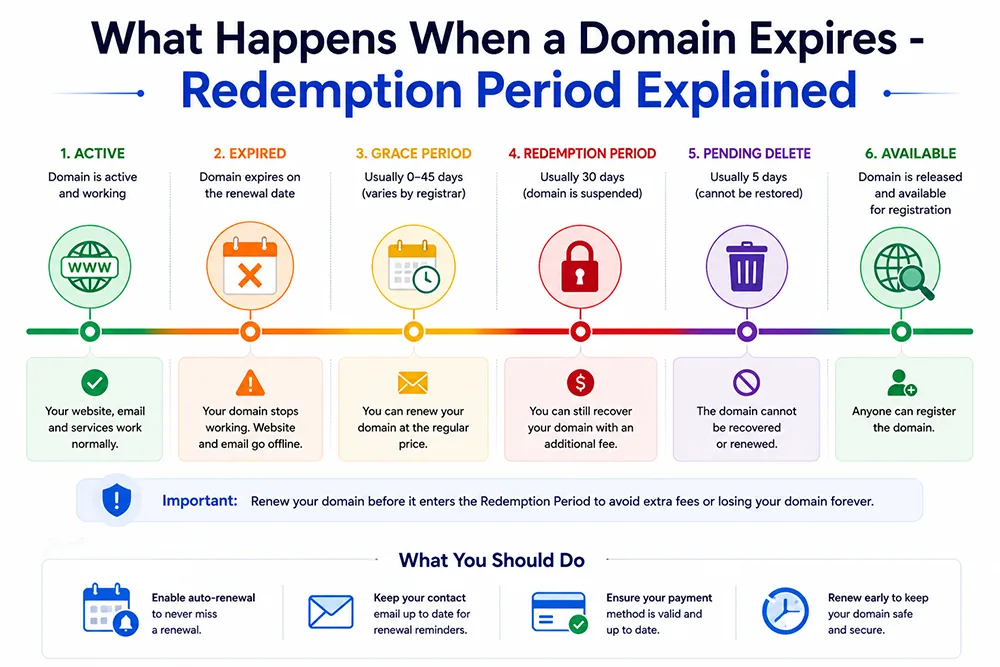 What Happens When a Domain Expires - Redemption Period Explained Webomatic